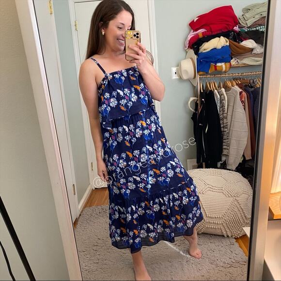 Tanya Taylor Blue Floral Tiered Tropical Silk Strappy Maxi Dress Vacation 0 XS - Picture 14 of 15